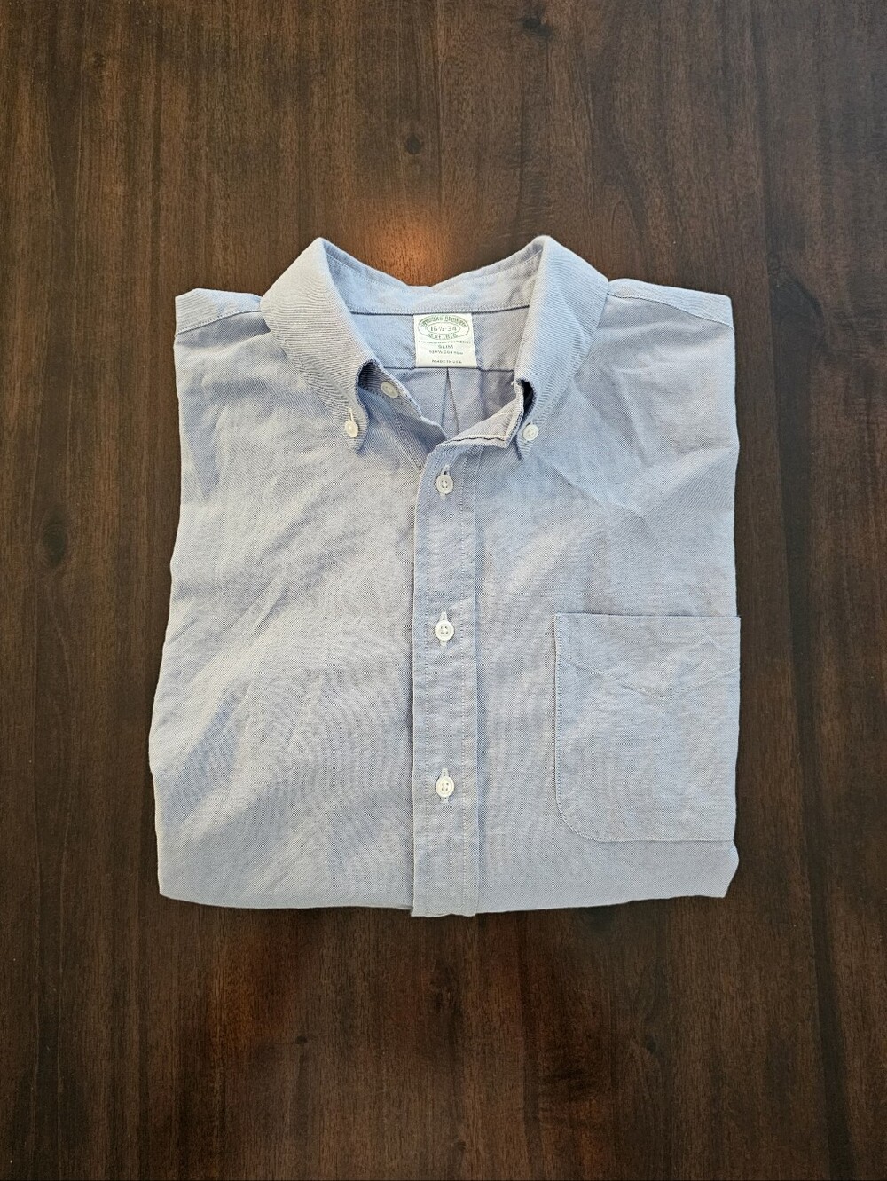 Brooks Brothers Slim Fit American Made OCBD Size 16.5 X 34.  Light Blue.
